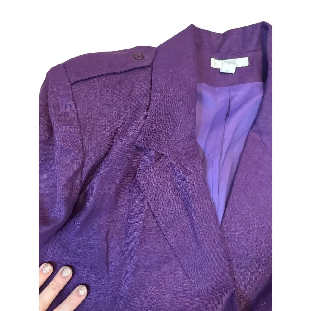 Vintage I. Magnin Purple 100% Linen Pantsuit Jacket Trousers Set USA Size 10
